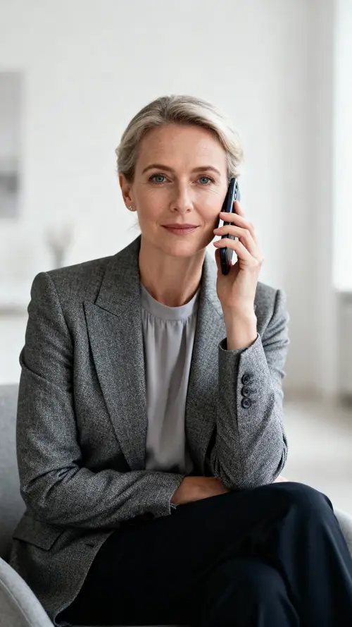Professional Woman on Phone in Neutral Setting