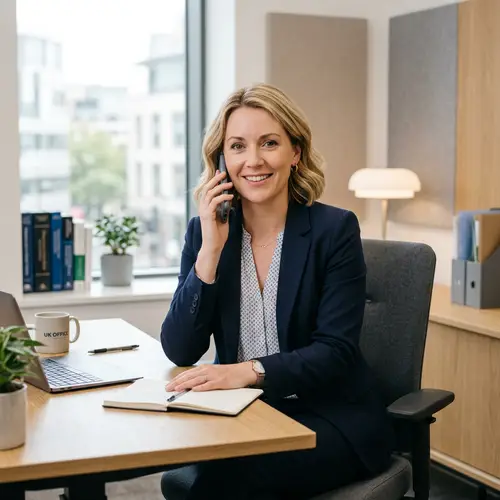 Professional Woman on Phone in Neutral Setting