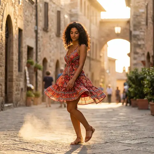 Graceful Italian Woman Dancing in Vibrant Dress