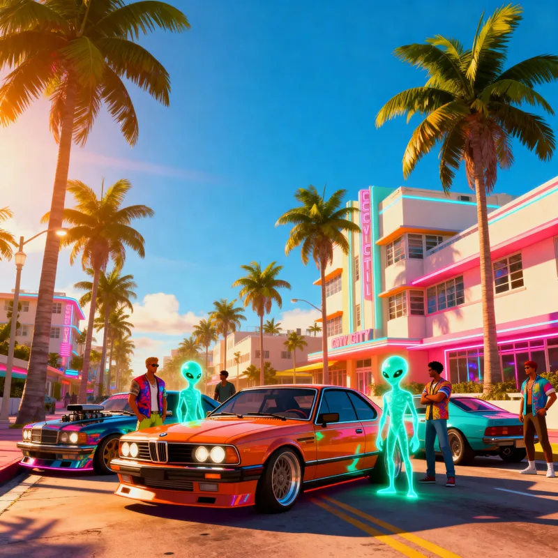 GTA Vice City Morning Street Scene with Modified Cars