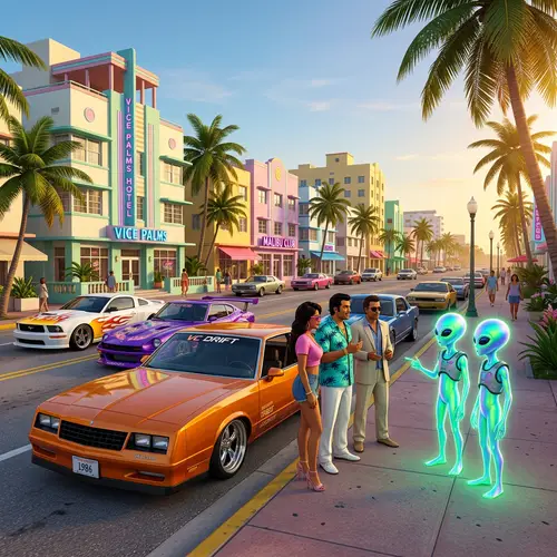 GTA Vice City Morning Street Scene with Modified Cars