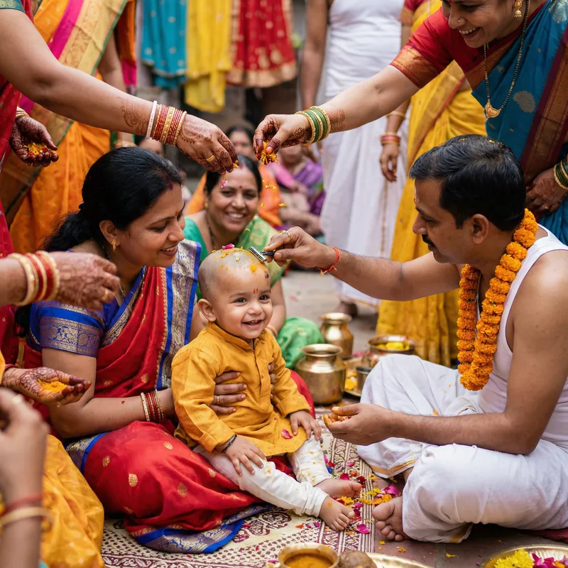 Cultural Mundan Ceremony: Colorful Ritual Close-Ups