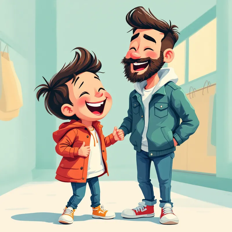 Cheerful Father and Son Cartoon Illustrations