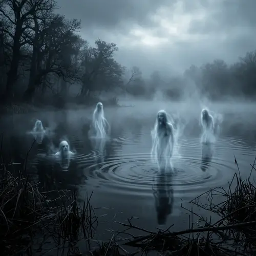 Ethereal Ghostly Figures Emerging from Depths