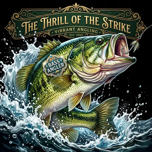 Vibrant Bass Fish Illustration with Engaging Fishing Hook