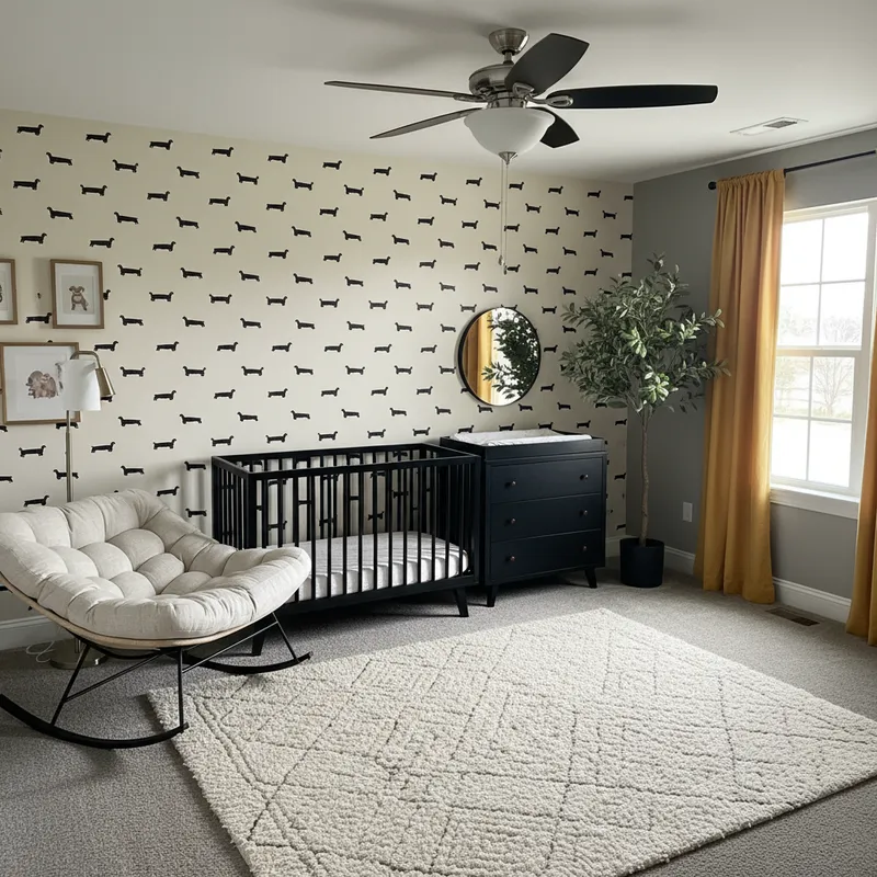 Modern Cosy Nursery Ideas with Black Crib