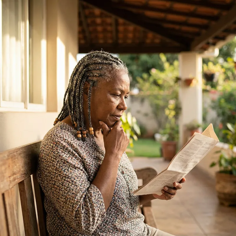 African Woman Reading a Pamphlet - Serene Scene