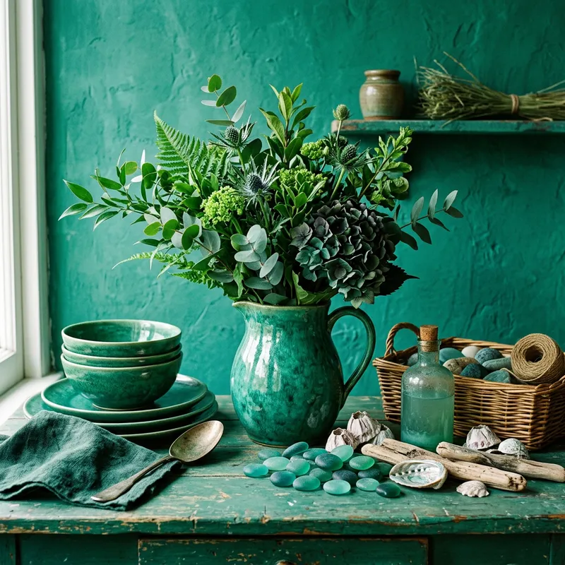 Vibrant Sea Green Still Life Photo