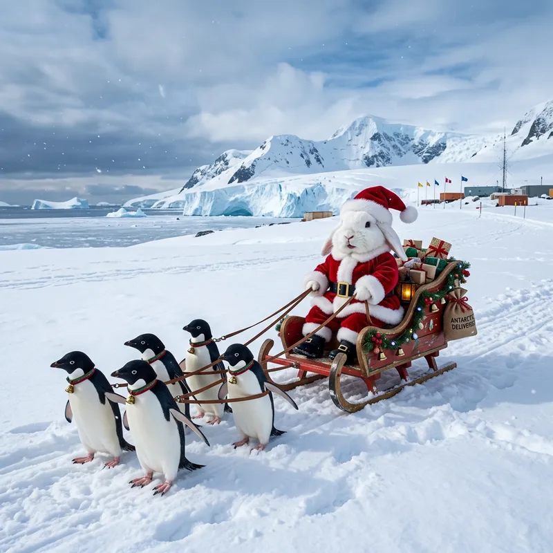 Santa Rabbit in Antarctica with Sleigh Santa Rabbit in Antarctica with Sleigh