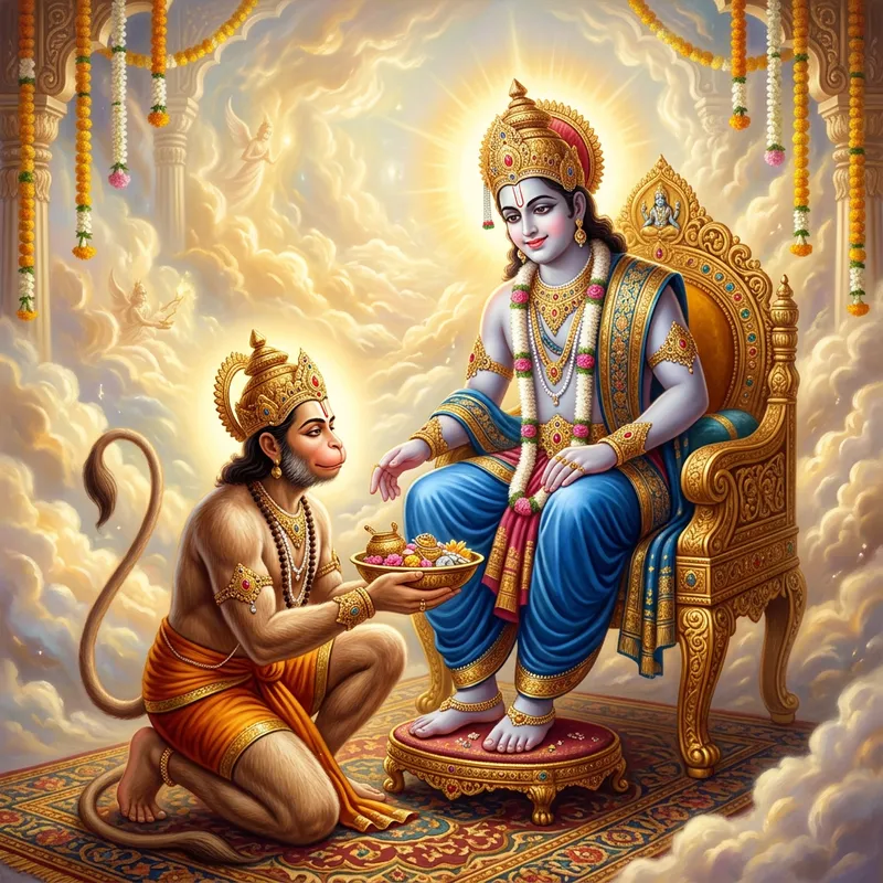 Lord Ram and Hanuman Divine Scene