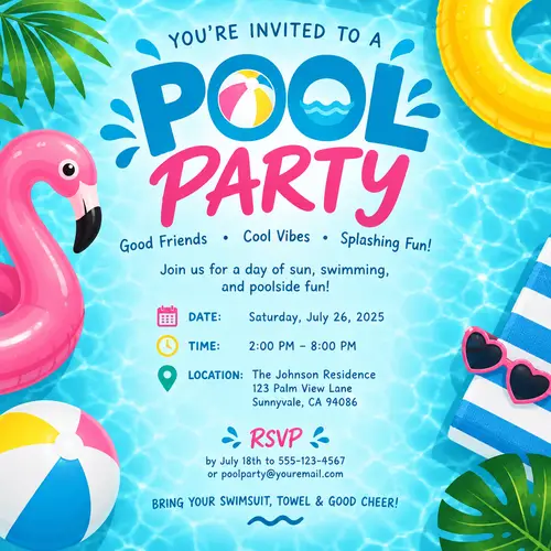 Fun Pool Party Invitation Templates