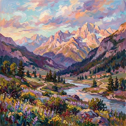 Impressionist Mountain Landscape Art | Vibrant Natural Scenery