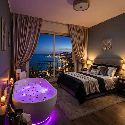 Romantic Apartment with Sea View in Grey Walls Decor