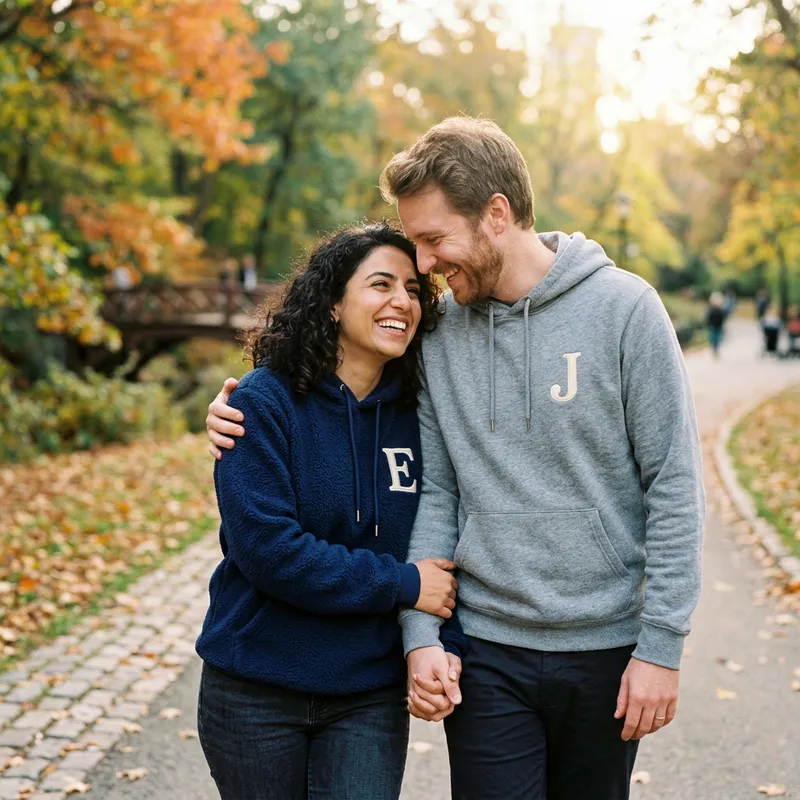 Intercultural Love Story: Happy Couple in E & J Hoodies