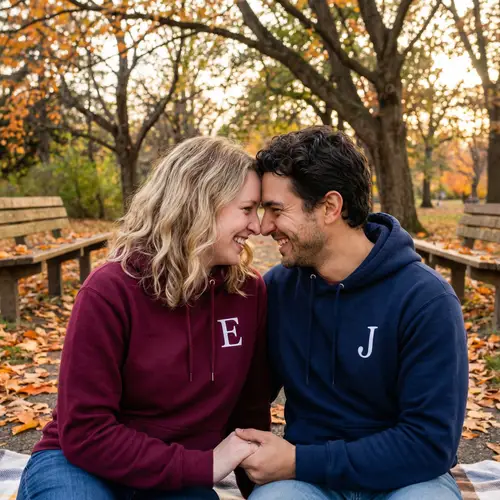 Romantic Couple Hoodies Initials E & J | Sweet & Intimate Moment