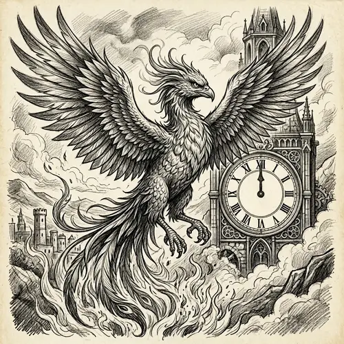 Phoenix Drawing with Clock at 12 O'Clock