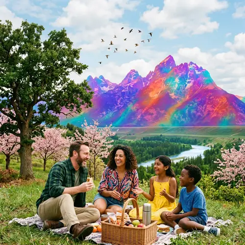 Psychedelic Mountain Family Fun in Nature | Majestic Mountains & Family Picnic