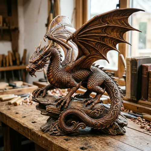 Detailed Wooden Dragon Sculpture - Crafted with Precision