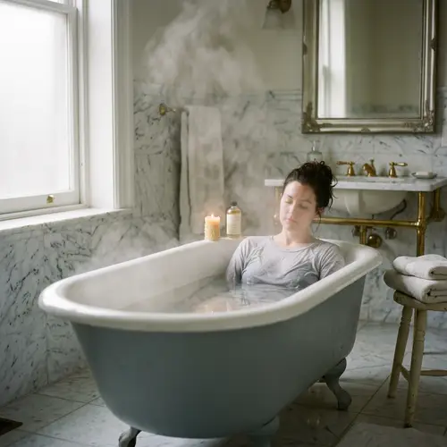 Mystical Serenity in a Marble Bathroom Scene