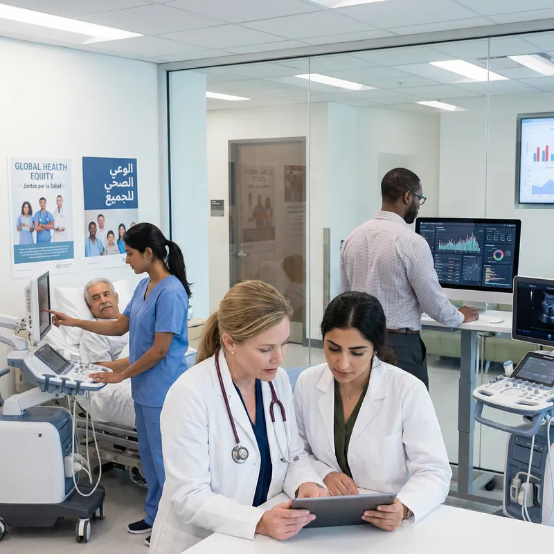 Diverse Global Health Professionals | Modern Hospital Scene