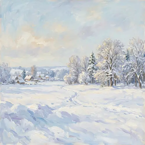 Serene Winter Landscape in Impressionist Style