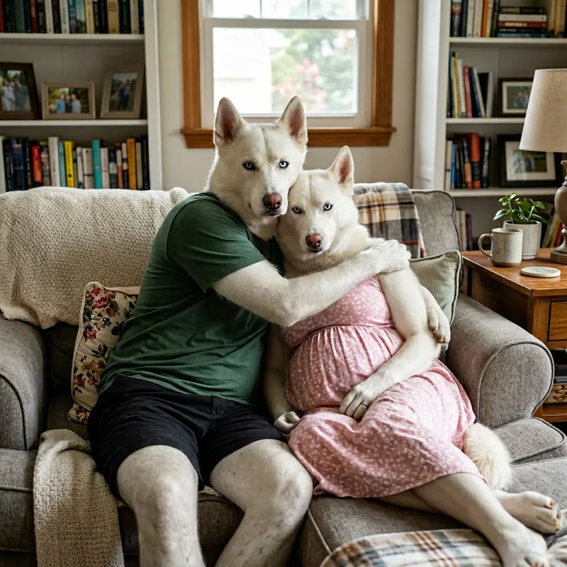 Heartwarming Husky Dogs Pregnancy Embrace - Realistic Connection Heartwarming Husky Dogs Pregnancy Embrace - Realistic Connection