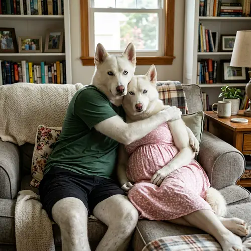 Realistic Husky Dogs Embracing - Heartwarming Connection