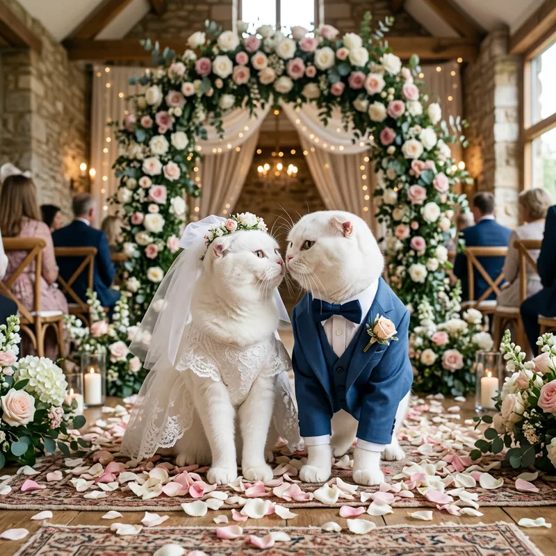 Adorable White Scottish Shorthair Cats Wedding