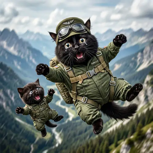 Realistic Black Cat Parachute Fail - Professional Photo