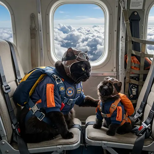 Realistic Black Cat & Kitten Skydiving | Professional Photo