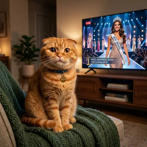 Scottish Fold Cat Watching Beauty Pageant on TV
