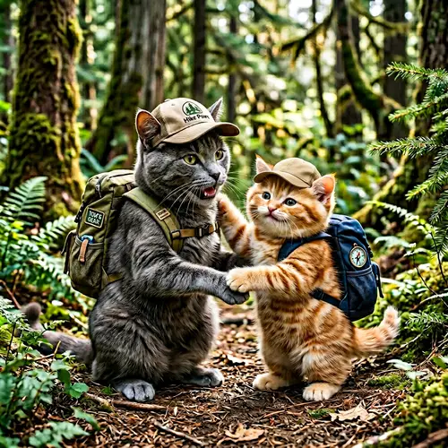 Real-Life Grey Cat Tom in Hiking Gear | Charming Cat Scene