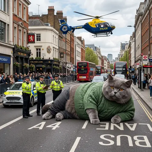 Realistic British Shorthair Cat in Green Sweater - Professional Photo
