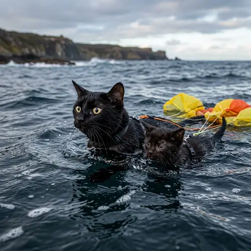 Real-life Black Cat & Kitten Parachute Adventure: Terrifying Journey Survived