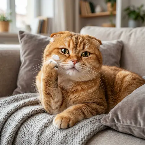 Scottish Fold Cat Applying Beauty Facial Cream - Realistic Portrait