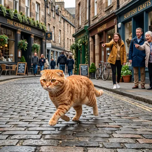 Endearing Ginger Scottish Cat Running with Confidence | Realism & Aesthetics