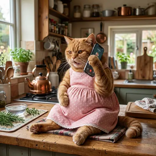 Charming Pregnant British Shorthair Cat in Pink Dress Experiencing Contractions