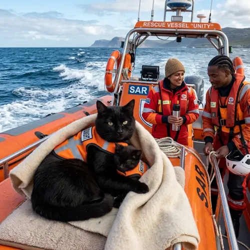 Realistic Black Cat and Kitten Rescued at Sea