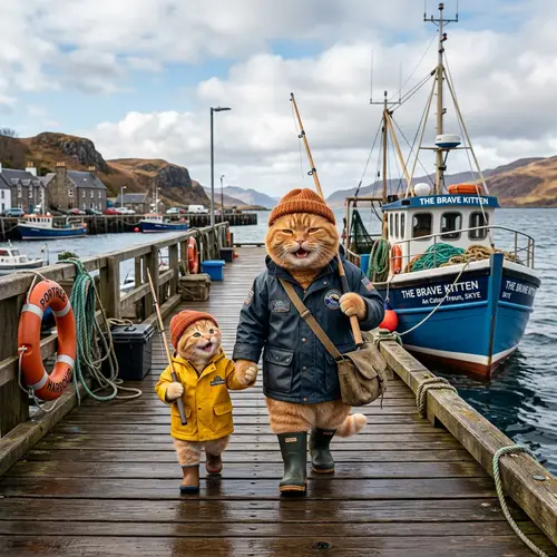 Ginger Scottish Cat and Kitten Fishing Adventure | Realism & Warmth