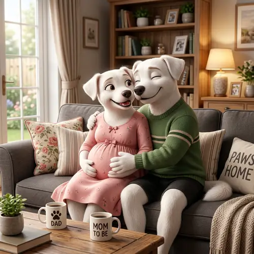 Heartwarming Cartoon Dogs Embracing in Living Room