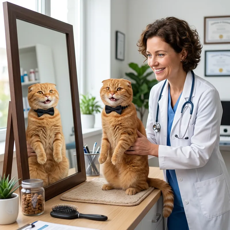 Realistic Red Scottish Cat Beside Doctor | High Resolution Image