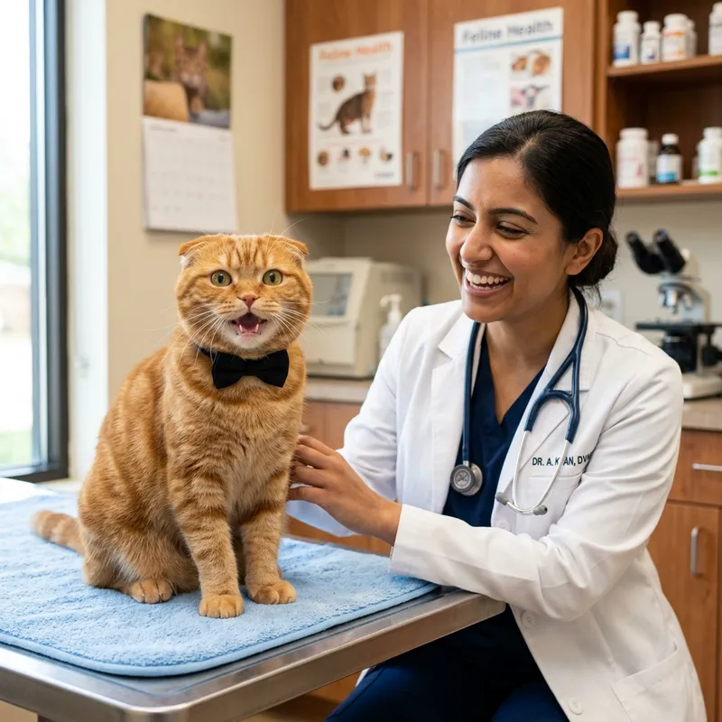 Real-life Scottish Red Cute Cat with Black Bow Tie Smiling