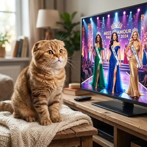 Scottish Fold Cat Enjoying Beauty Contest on TV | Realism & Joy