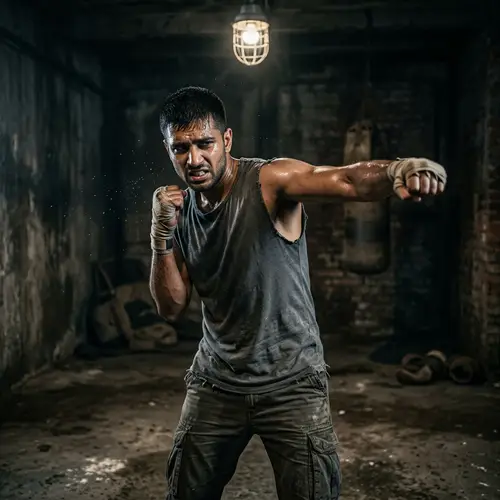 Desperate Fighter Swatting in Gritty Combat Scene