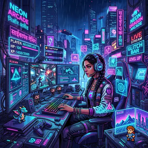 Cyberpunk Gamer Profile Banner | South Asian Female Streamer