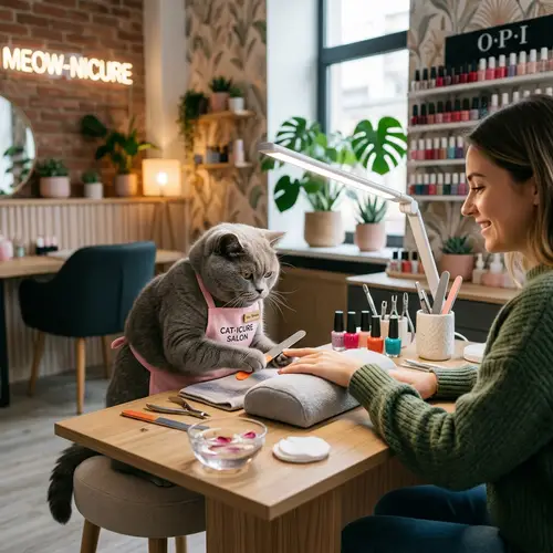 British Shorthair Cat Manicure Master | Nail Salon Paw-filing