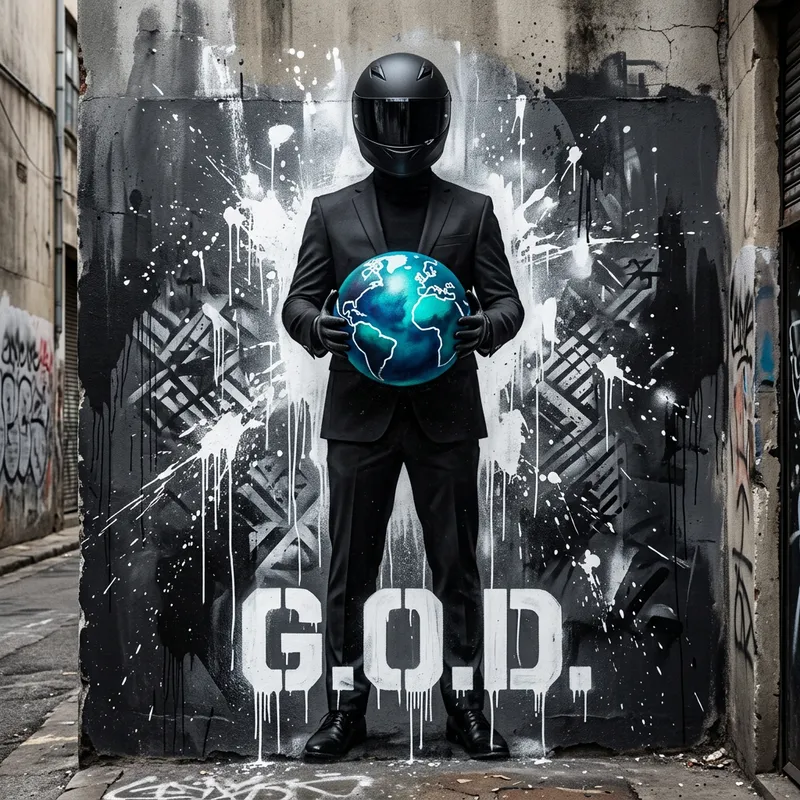 Mysterious Figure Holding Earth: G.O.D. Artwork