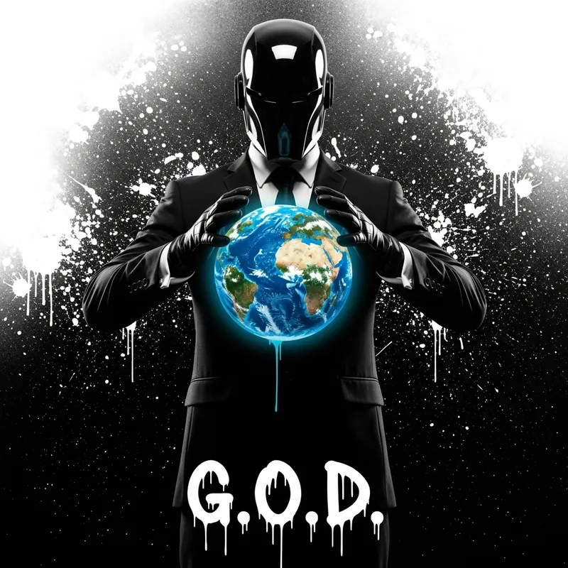Mysterious Figure Holding Earth: G.O.D. Artwork Mysterious Figure Holding Earth: G.O.D. Artwork