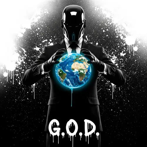 Mysterious Figure Holding Earth: G.O.D. Artwork