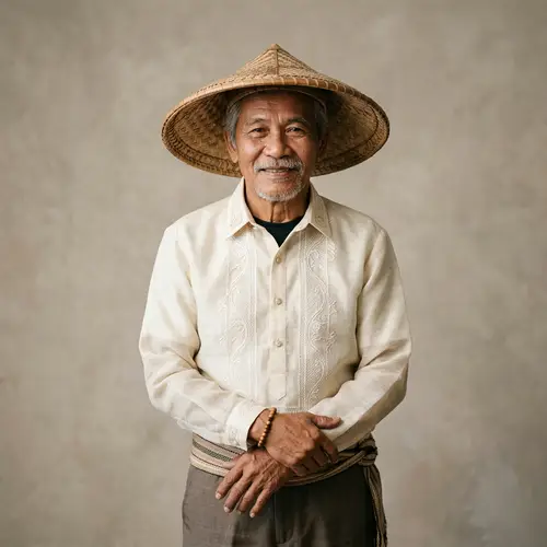 Traditional Filipino Man Portrait with Salakot